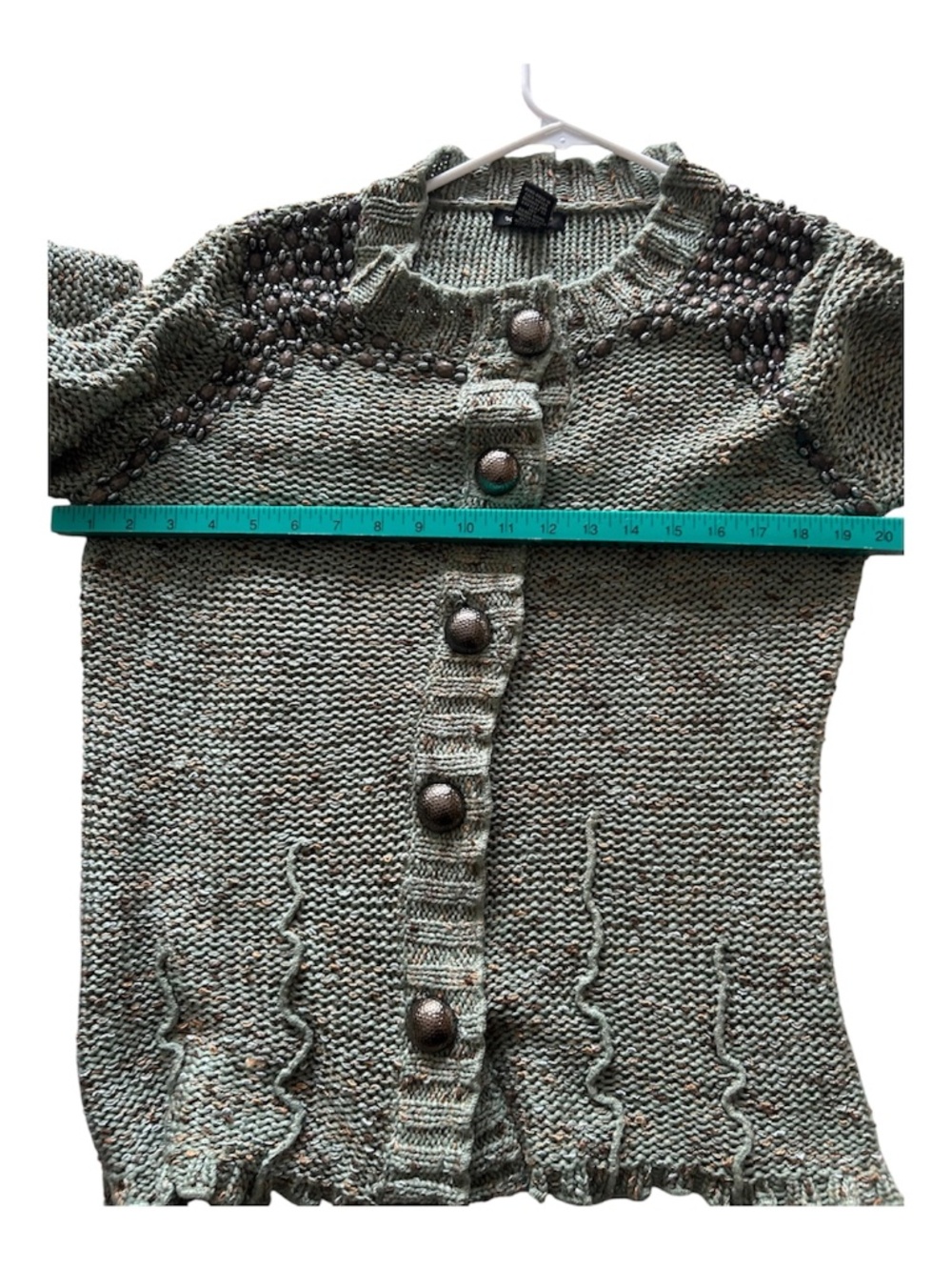 BCBG Maxazria Green Knit Cardigan Embellished Large Buttons - Picture 2 of 6